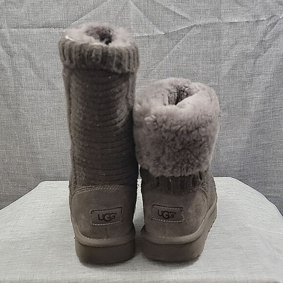 UGG Capra Gray Wool knit shearling lined Boots Ribbed - 1012287  women's sz 5 - Picture 6 of 10
